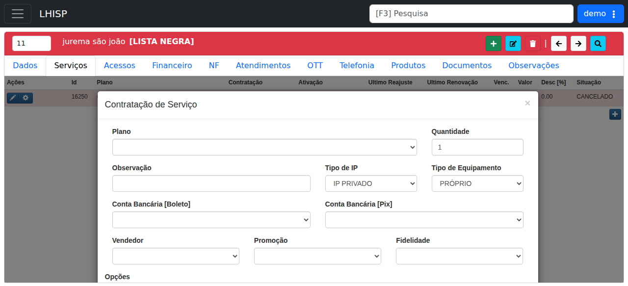 Modal Contratação de Serviço