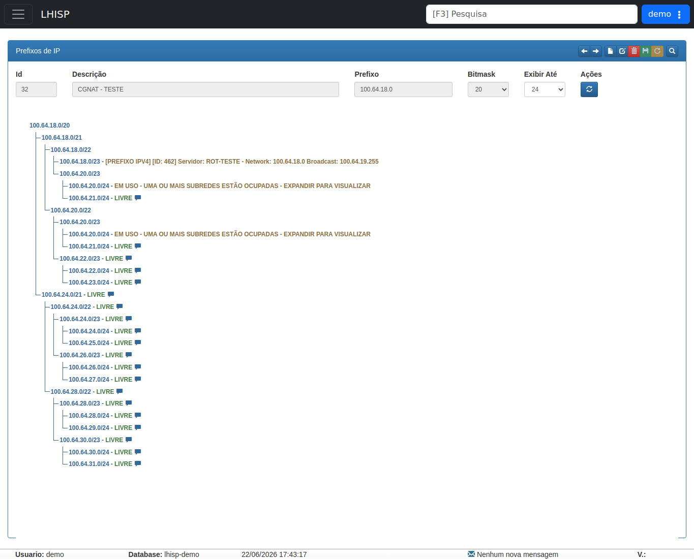Prefixos de IP no demo