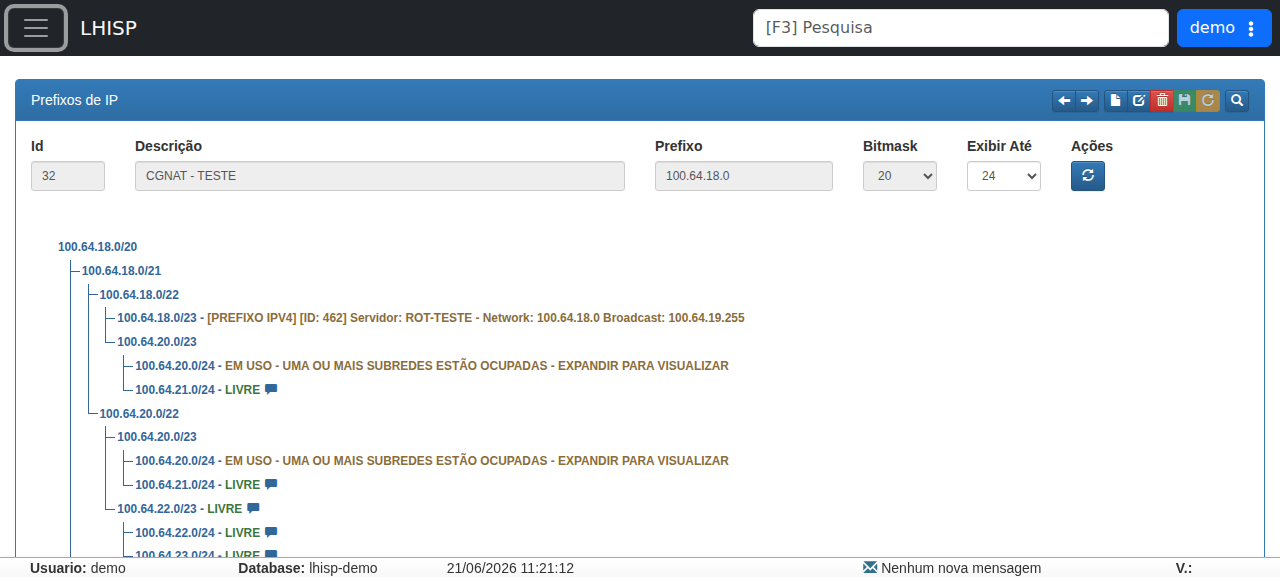 Prefixos de IP no demo